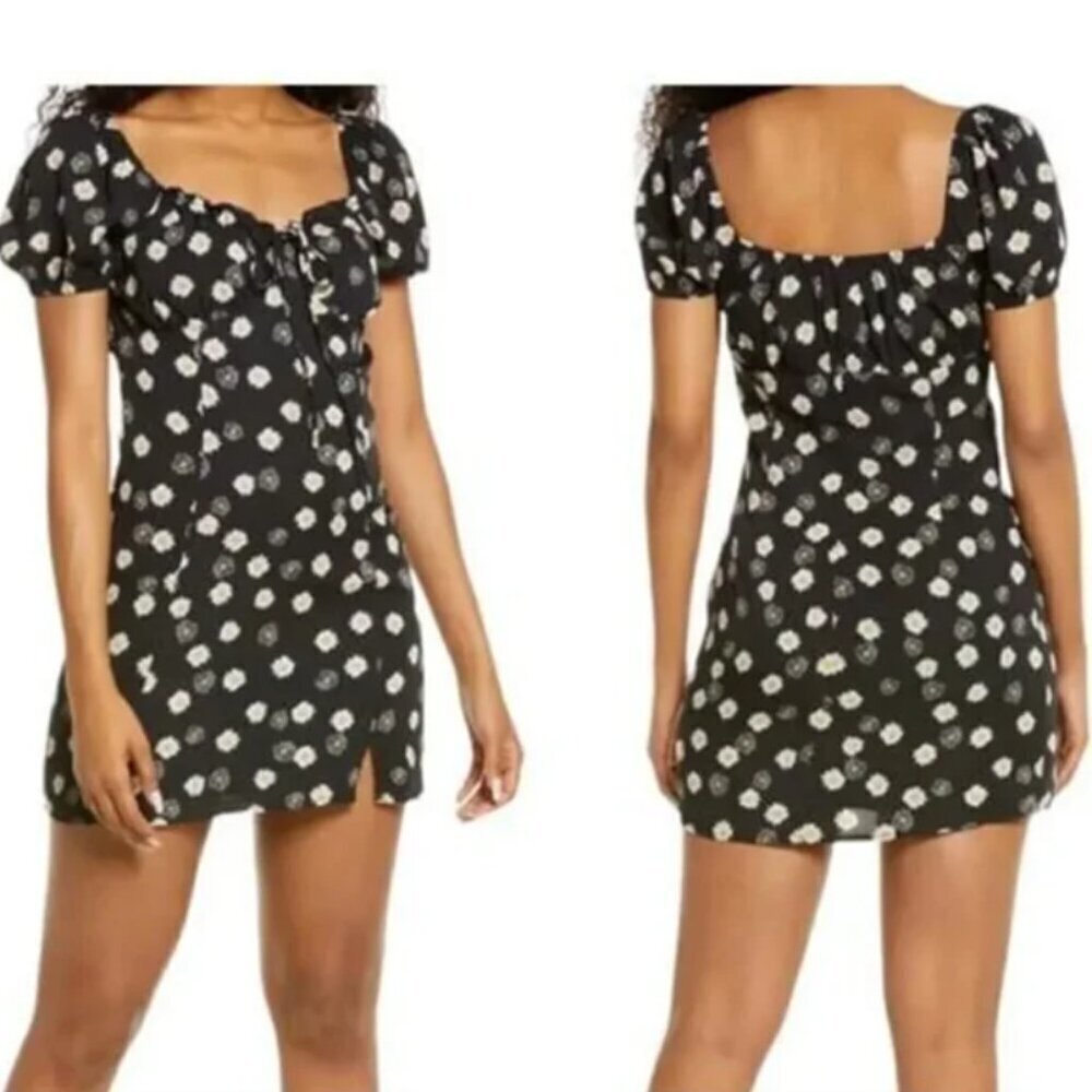 BP Womens |M| Daisy Floral Tie Front Milkmaid Puff Sleeve Sweetheart Mini Dress